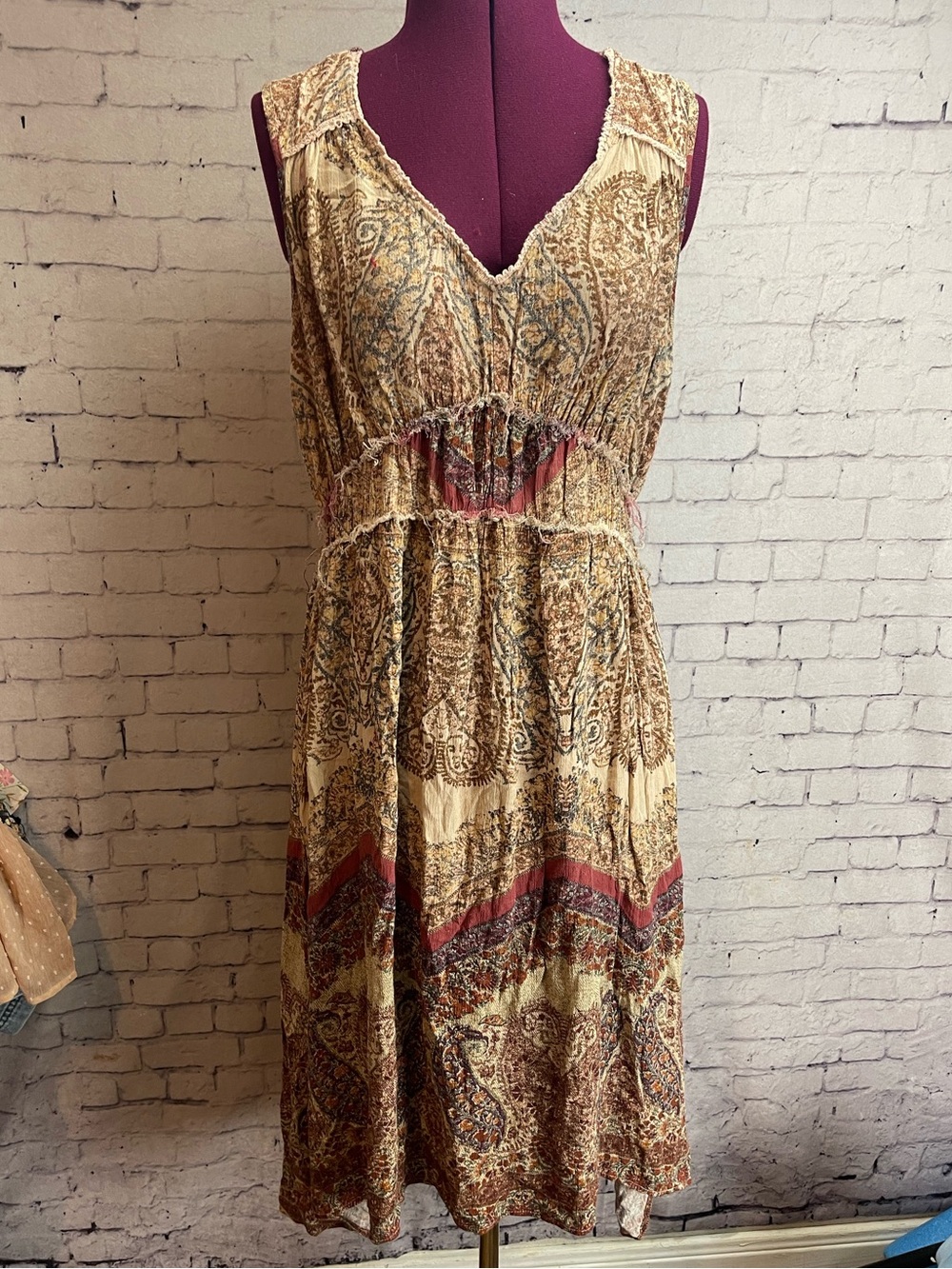 Artesia size XL tan boho midi dress sleeveless